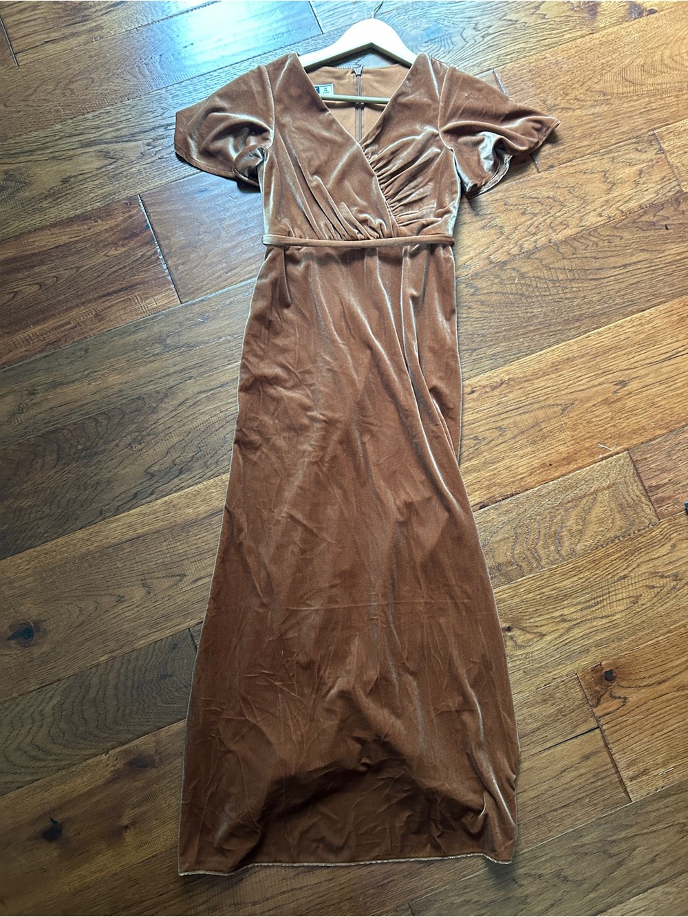 DB Studio Juniors Bridesmaid Velvet Wrap Maxi Dress in Tawny Brown - Size 8